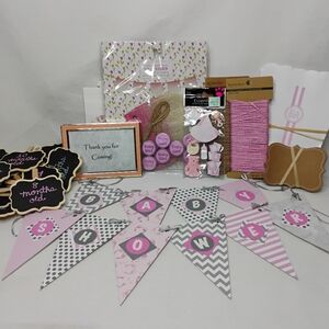 Baby Girl's Baby Shower Party Supplies Bundle Banners Stickers Signs Jute Rope